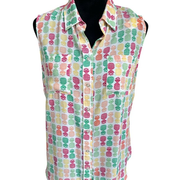 Talbots Medium Pineapple Multicolor Sleeveless Button Blouse - Picture 1 of 5